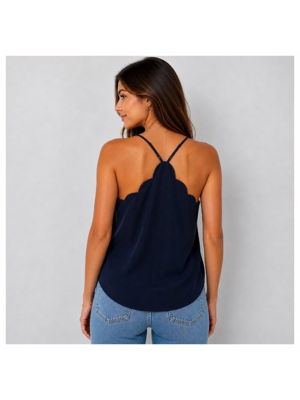 J.Crew Factory Scalloped Cami Tank Top Navy Blue Size 14 NWT - Picture 2 of 12